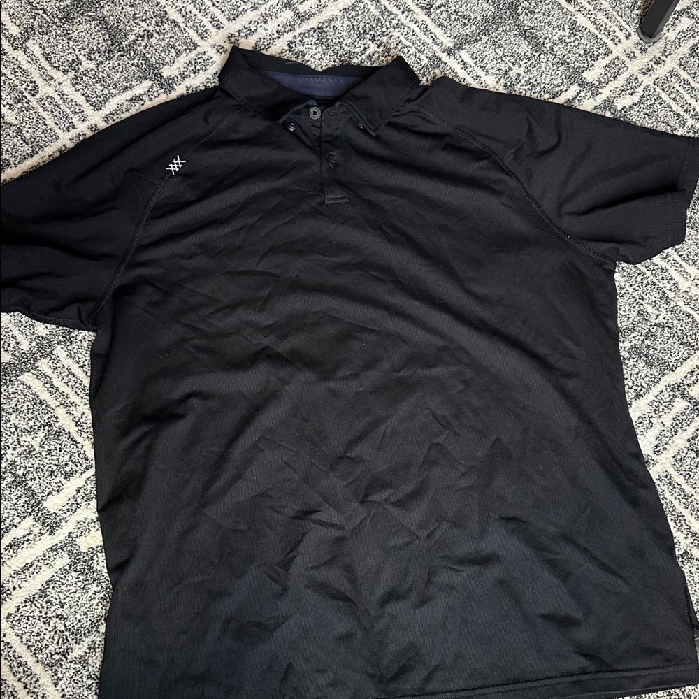 RHONE Men's black delta pique Polo Shirt navy trim collar